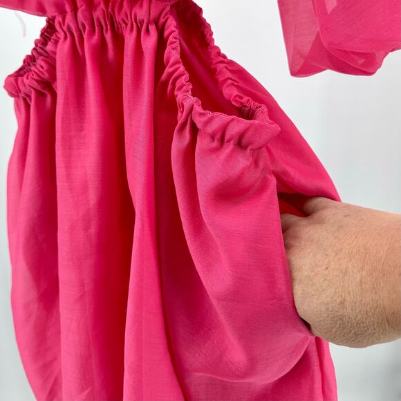 A New Day Hot Pink Puff Short Sleeve Cut Out Bubble A-Line Dress Womens Size XS - Picture 11 of 11